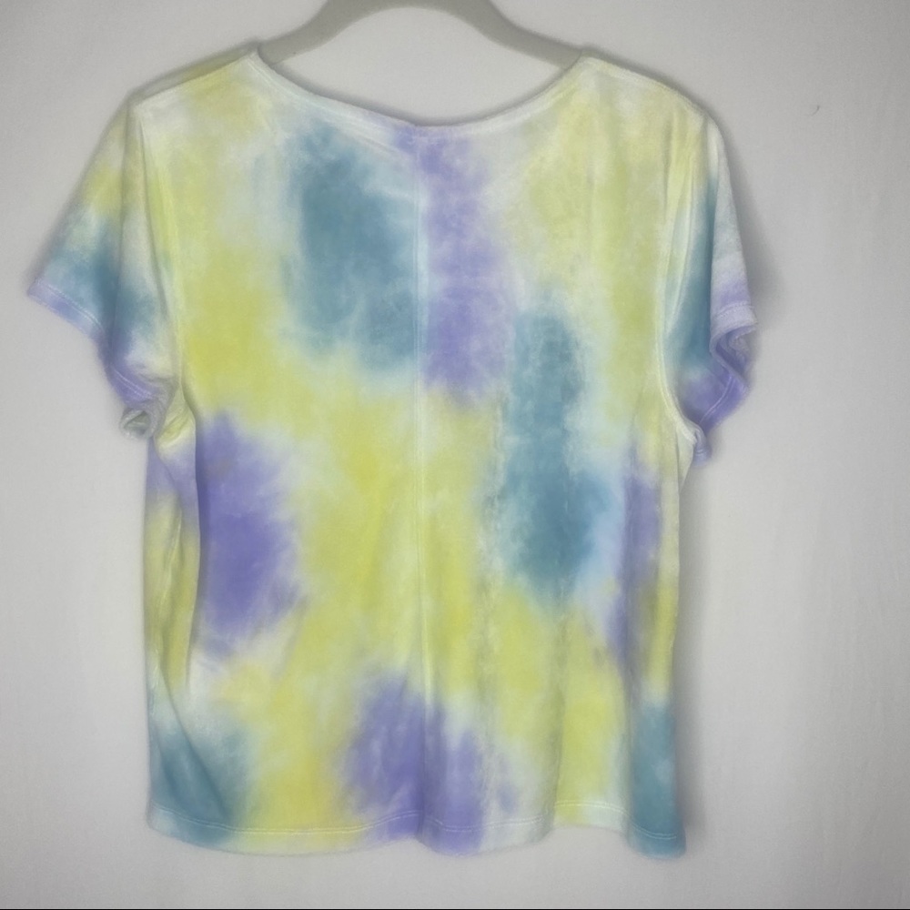 Free People NWT Large Bright Eyes Blue Purple Yellow Velvet Tie Dye T-Shirt - Picture 4 of 5